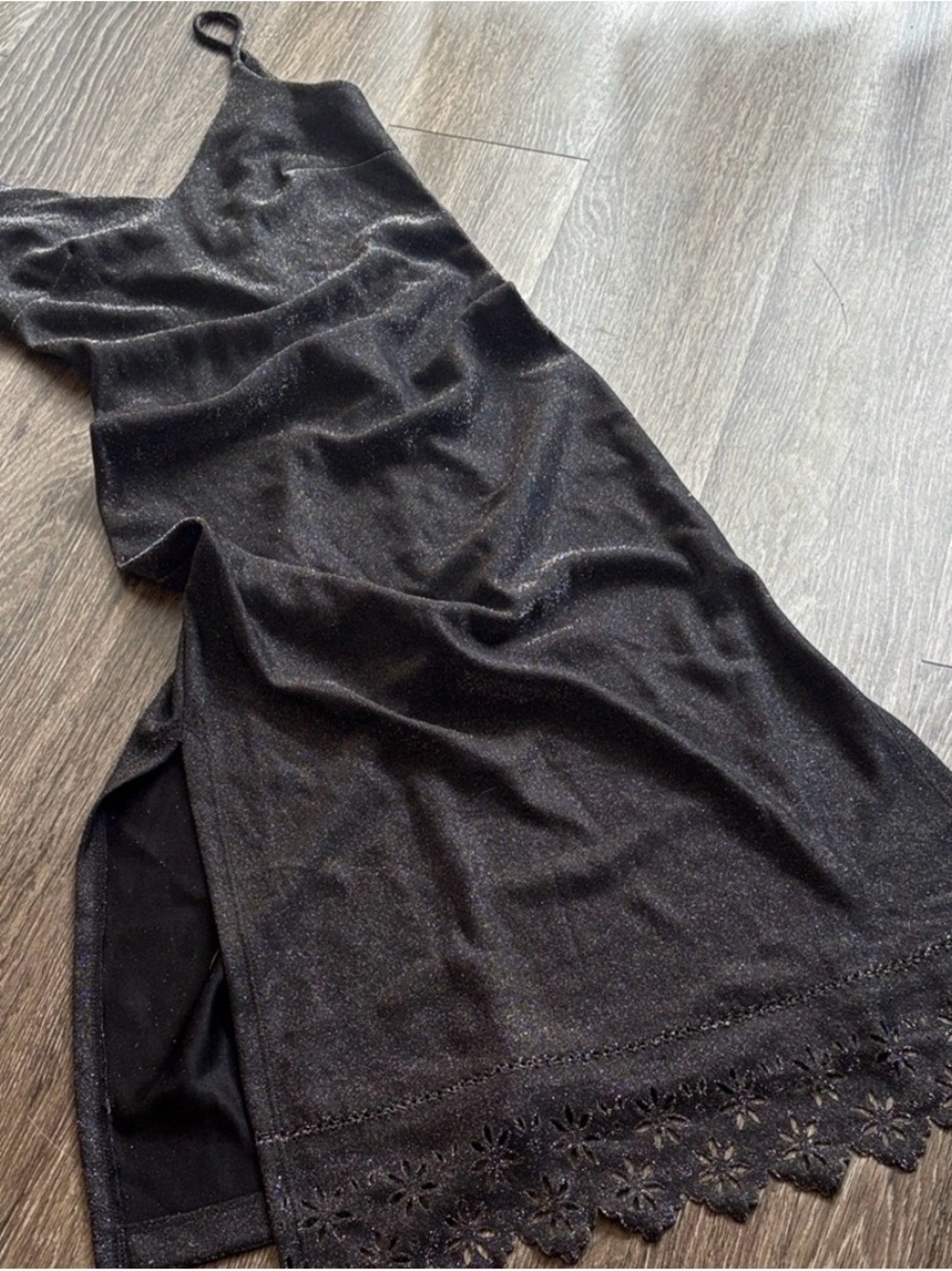 Vintage Y2K Rampage Metallic Slip Dress Grey Glitter Lace Trim S Made in USA